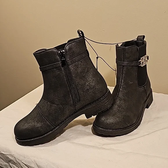 Dress boots stylish booties size 1 / 2 / 13 new black BEBE Girls LOW HEEL - Picture 8 of 9